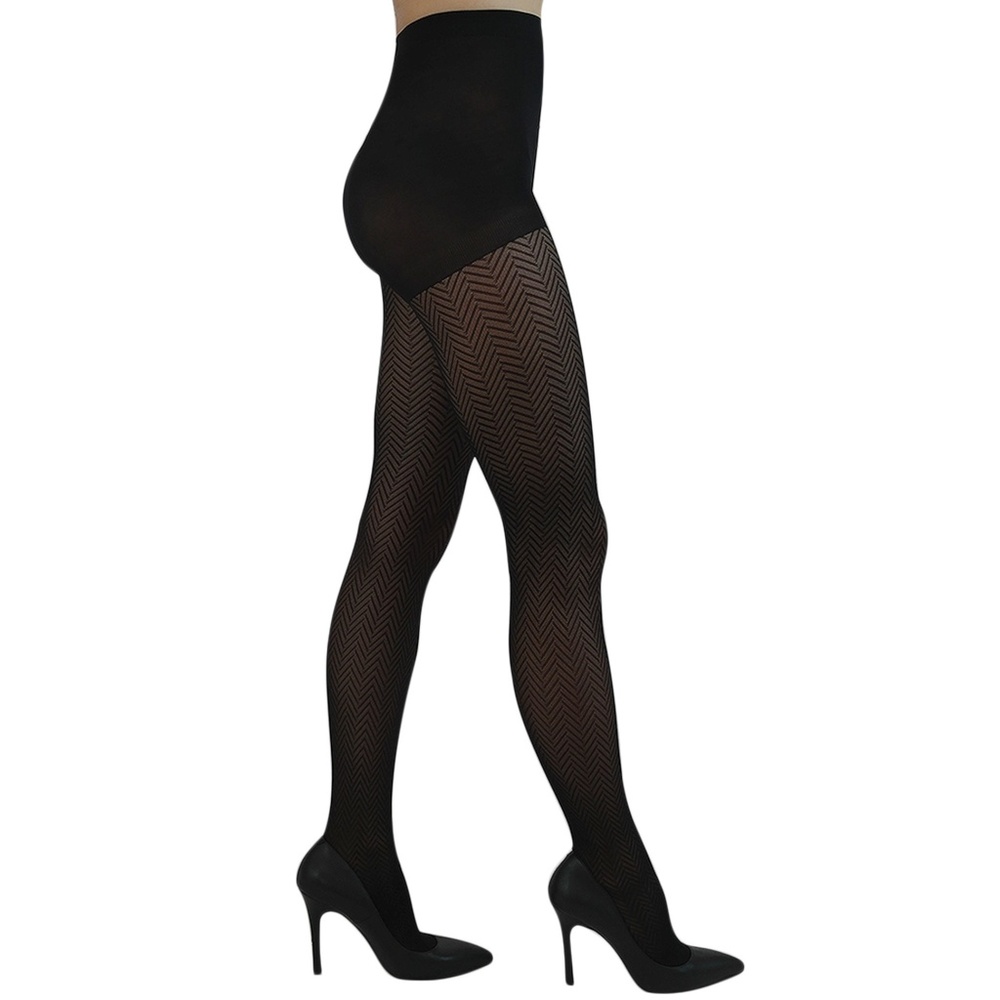 Medium Large Herringbone Sheer Black Tights USA